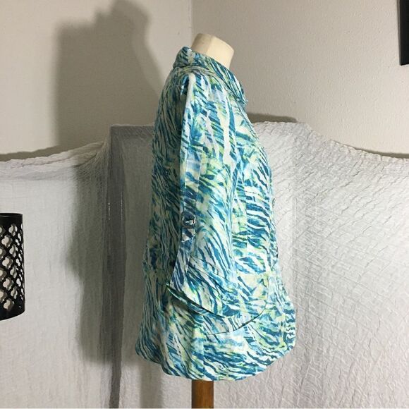 Chico's Aqua Print Size M (1) - Picture 3 of 12